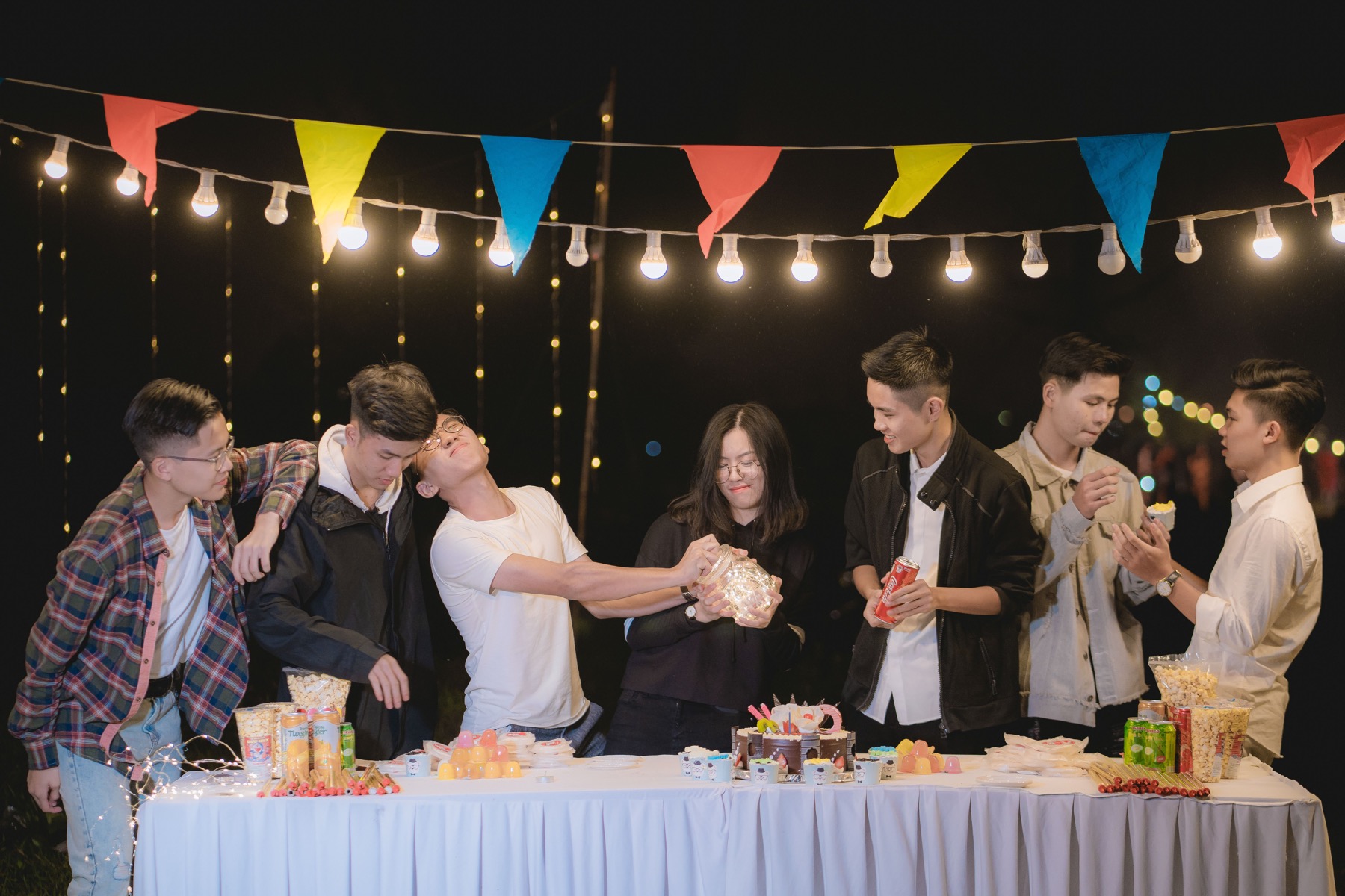Colleagues celebrating together at an evening event