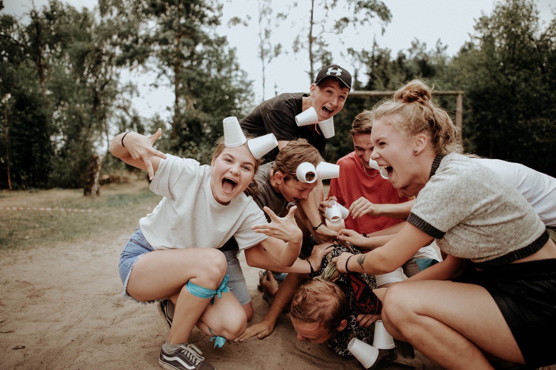 A team enjoying an outdoor group activity