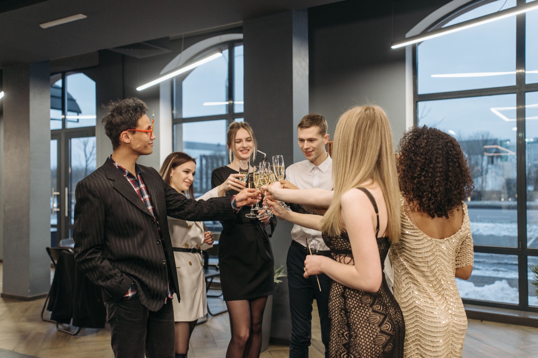 Colleagues raising a toast together